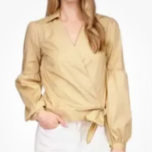 NWT Michael Kors Women’s Tan Long Sleeve V Neck Poplin Wrap Top Size XS